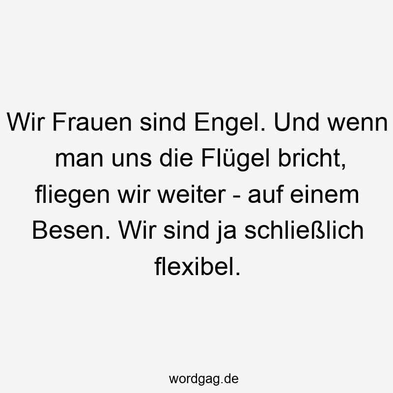 Wir Frauen sind Engel. Und wenn man uns die Flügel bricht, fliegen wir weiter – auf einem Besen. Wir sind ja schließlich flexibel.