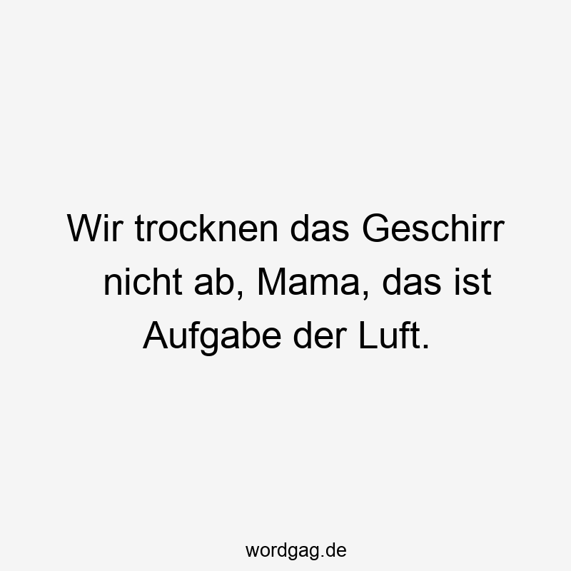 Wir trocknen das Geschirr nicht ab, Mama, das ist Aufgabe der Luft.