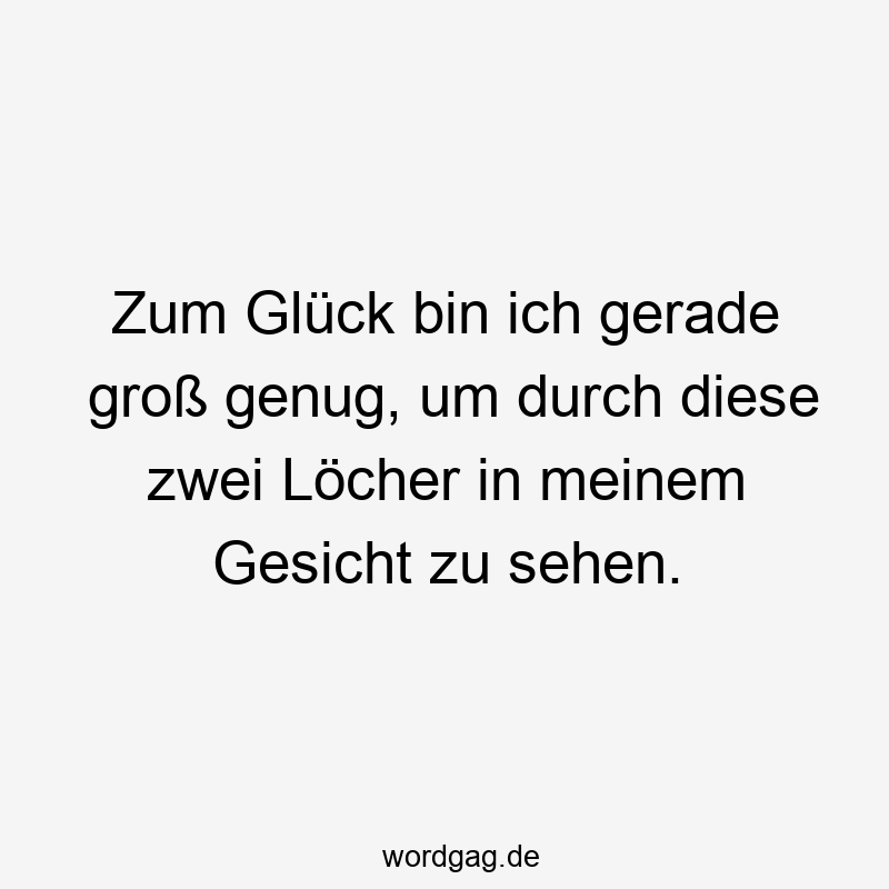 Zum Glück bin ich gerade groß genug, um durch diese zwei Löcher in meinem Gesicht zu sehen.