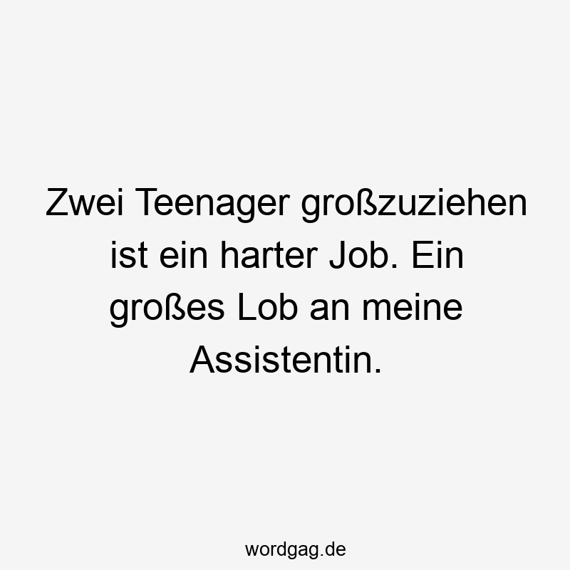 Zwei Teenager großzuziehen ist ein harter Job. Ein großes Lob an meine Assistentin.