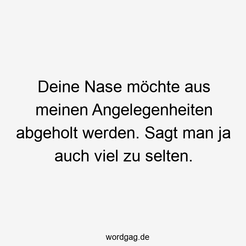 Lustige Sprüche: Ja - Deine Nase möchte aus meinen Angelegenheiten abgeholt werden. Sagt man ja auch viel zu selten.