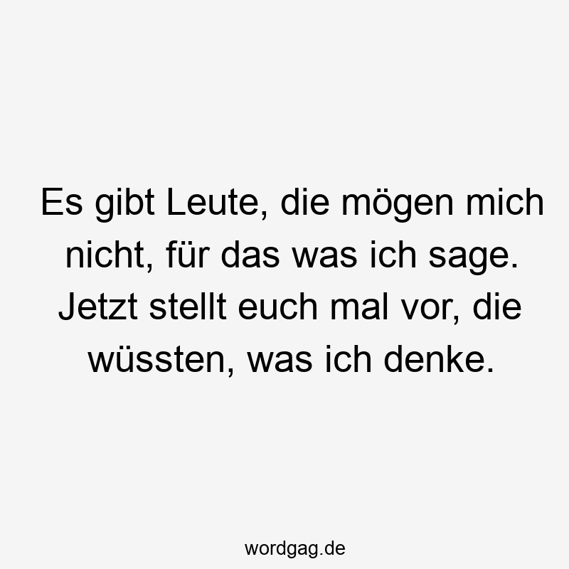 Es gibt Leute, die mögen mich nicht, für das was ich sage. Jetzt stellt euch mal vor, die wüssten, was ich denke.
