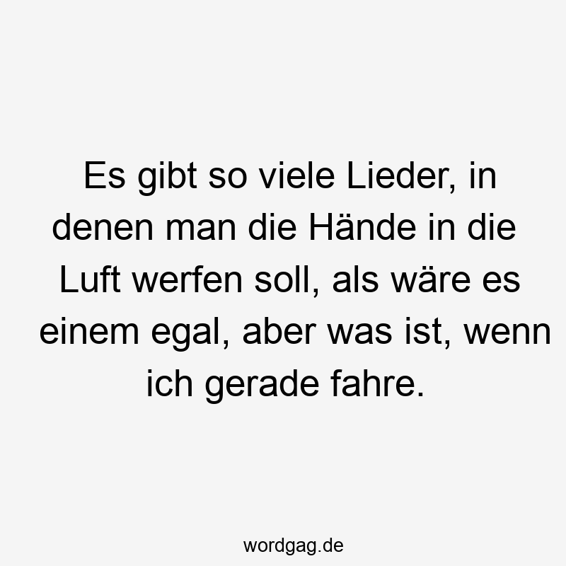 203 Lustige viele Sprüche - Es gibt so viele Lieder, in denen man die Hände in die Luft werfen soll, als wäre es einem egal, aber was ist, wenn ich gerade fahre.