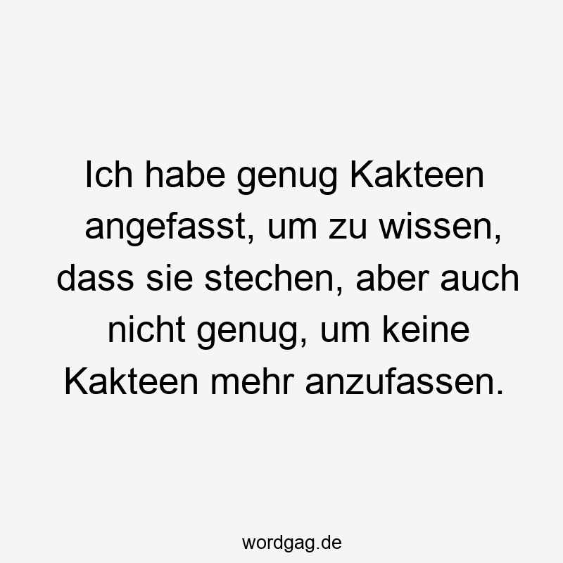 Ich habe genug Kakteen angefasst, um zu wissen, dass sie stechen, aber auch nicht genug, um keine Kakteen mehr anzufassen.