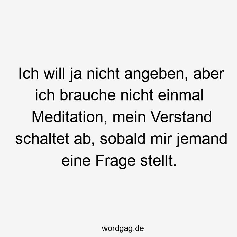 Lustige Sprüche: Fragen - Ich will ja nicht angeben, aber ich brauche nicht einmal Meditation, mein Verstand schaltet ab, sobald mir jemand eine Frage stellt.