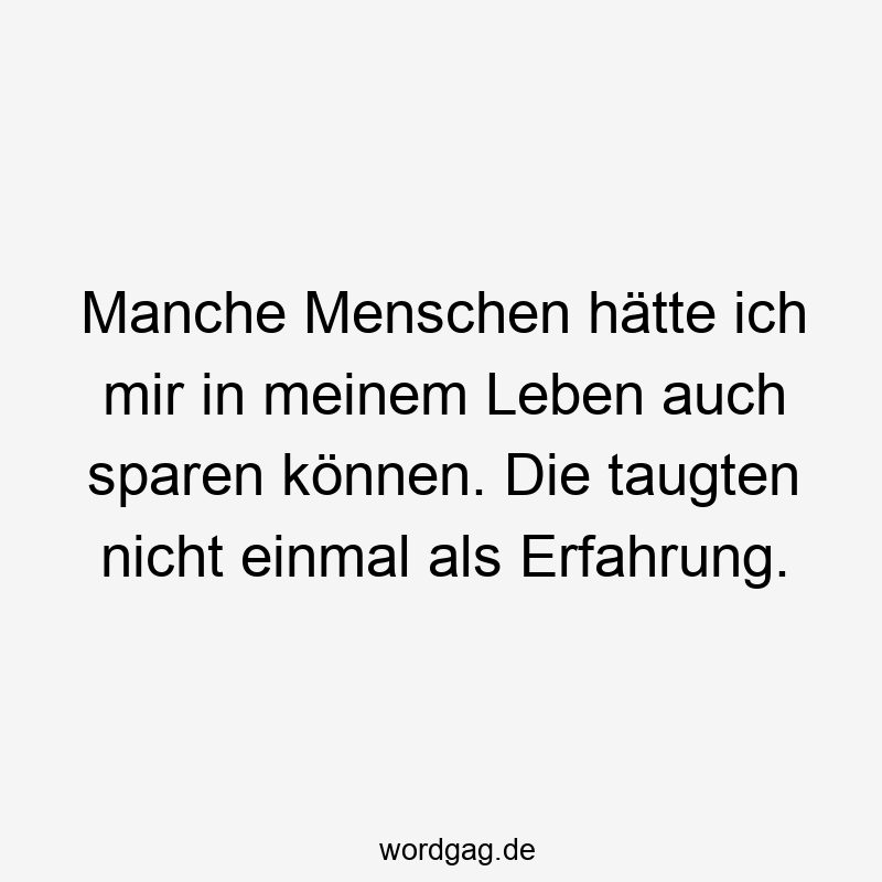 Manche Menschen hätte ich mir in meinem Leben auch sparen können. Die taugten nicht einmal als Erfahrung.