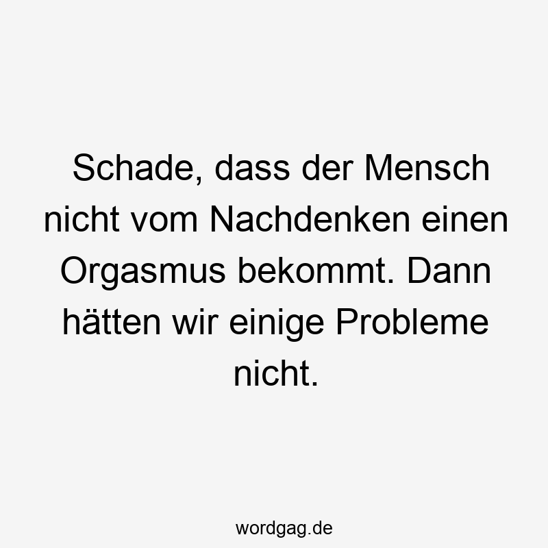 Schade, dass der Mensch nicht vom Nachdenken einen Orgasmus bekommt. Dann hätten wir einige Probleme nicht.