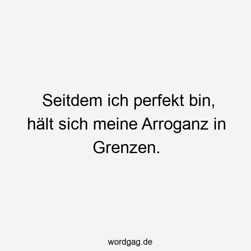 Seitdem ich perfekt bin, hält sich meine Arroganz in Grenzen.