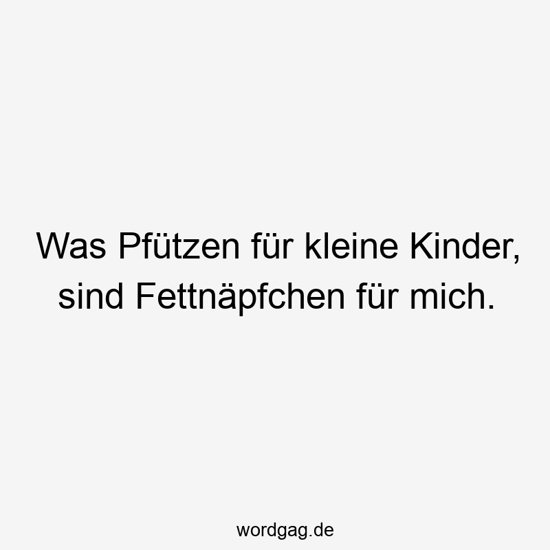 Lustige Sprüche: Fettnäpfchen - Was Pfützen für kleine Kinder, sind Fettnäpfchen für mich.