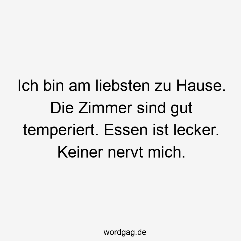 57 Lustige Nerven Sprüche - Ich bin am liebsten zu Hause. Die Zimmer sind gut temperiert. Essen ist lecker. Keiner nervt mich.