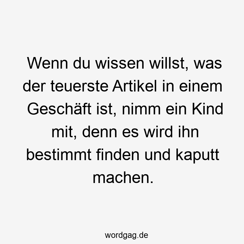 Wenn du wissen willst, was der teuerste Artikel in einem Geschäft ist, nimm ein Kind mit, denn es wird ihn bestimmt finden und kaputt machen.