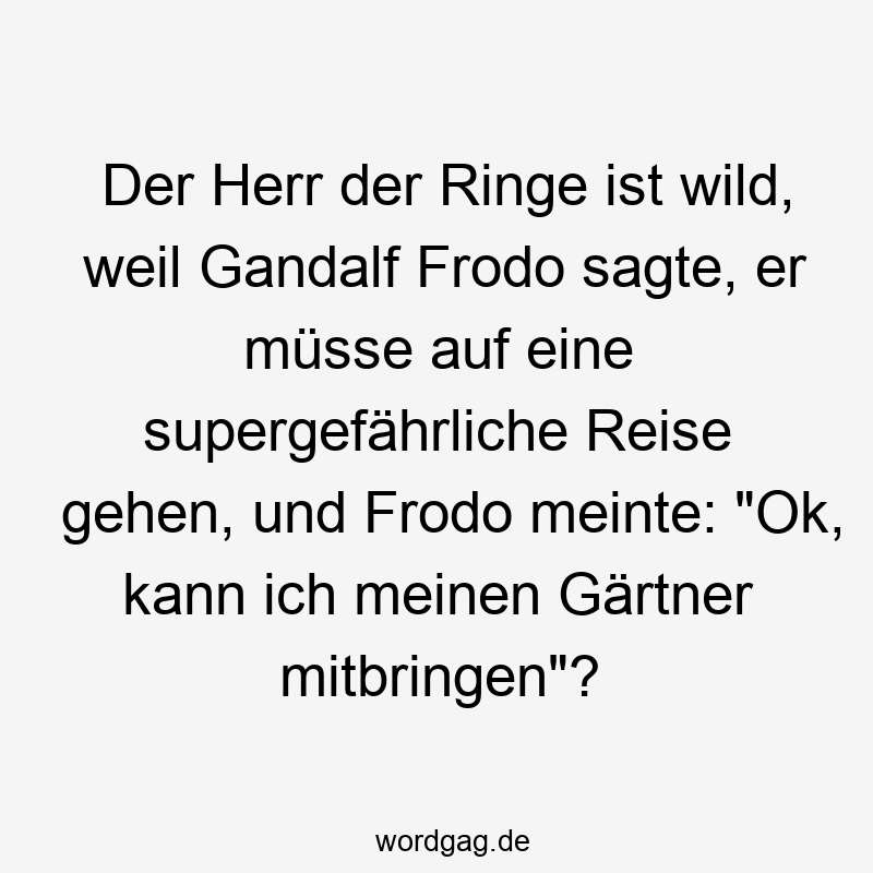 Der Herr der Ringe ist wild, weil Gandalf Frodo sagte, er müsse auf eine supergefährliche Reise gehen, und Frodo meinte: „Ok, kann ich meinen Gärtner mitbringen“?