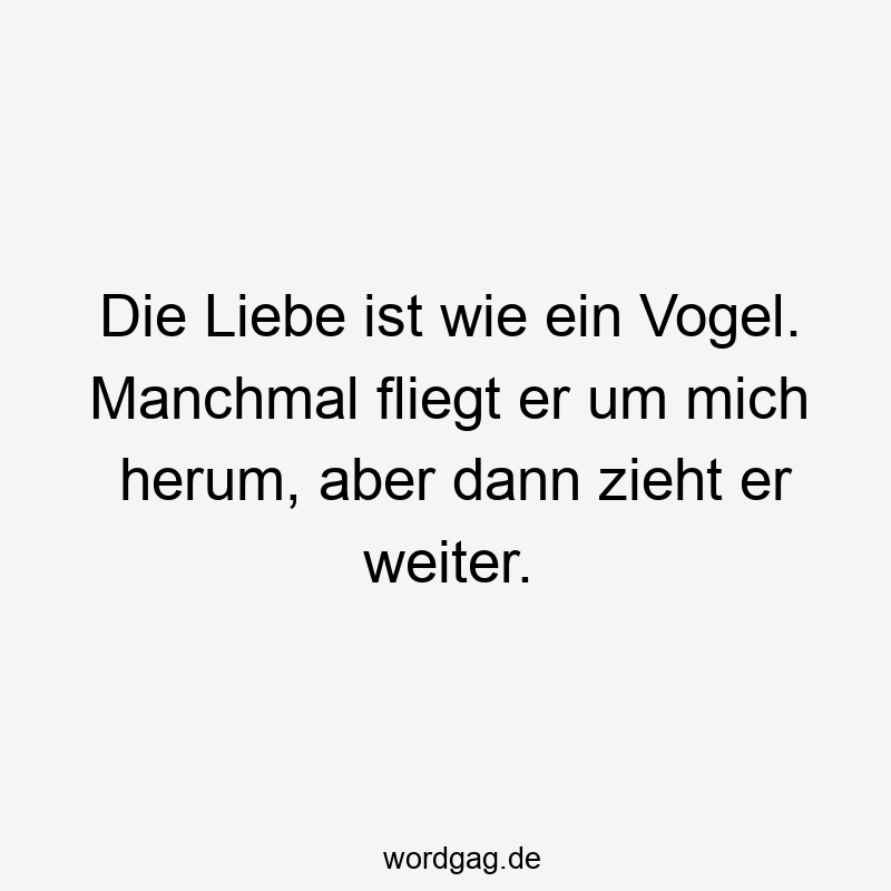 Die Liebe ist wie ein Vogel. Manchmal fliegt er um mich herum, aber dann zieht er weiter.