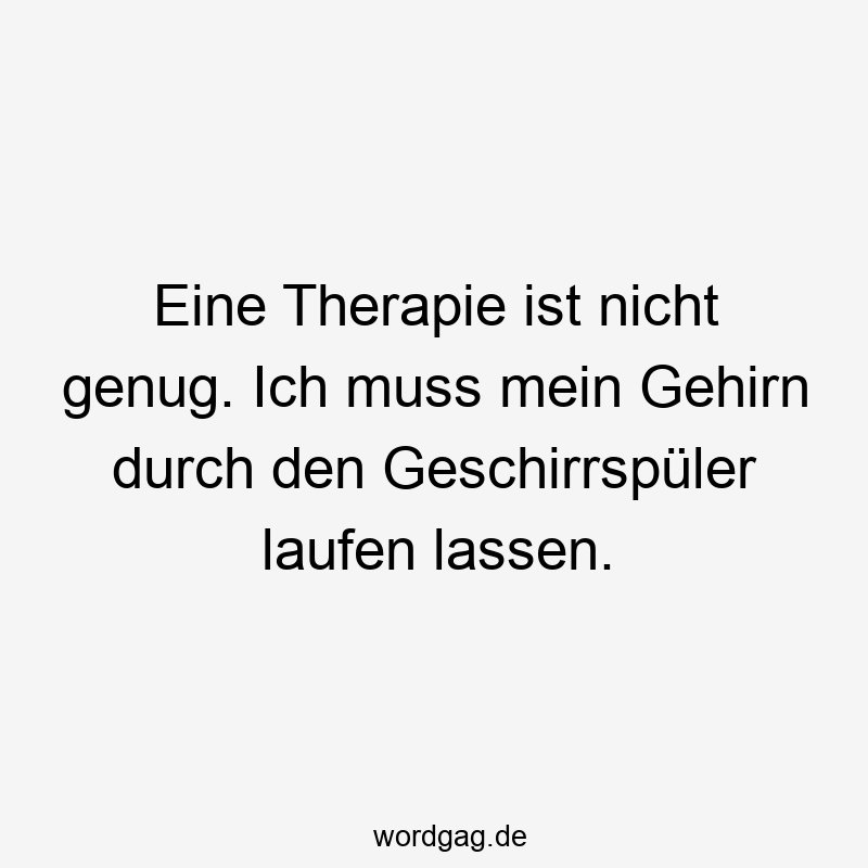 Lustige Sprüche: Geschirrspüler - Eine Therapie ist nicht genug. Ich muss mein Gehirn durch den Geschirrspüler laufen lassen.