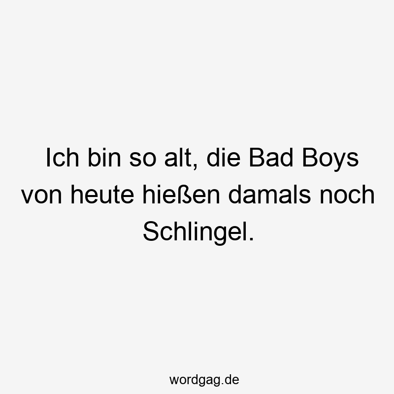 Ich bin so alt, die Bad Boys von heute hießen damals noch Schlingel.