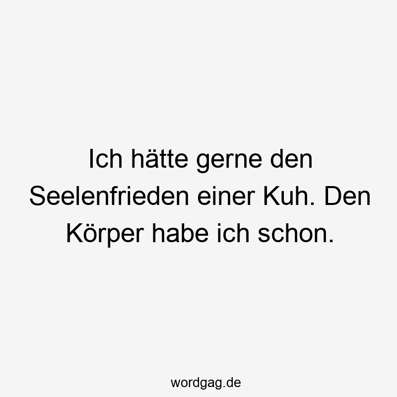 Lustige Sprüche: Seelenfrieden - Ich hätte gerne den Seelenfrieden einer Kuh. Den Körper habe ich schon.