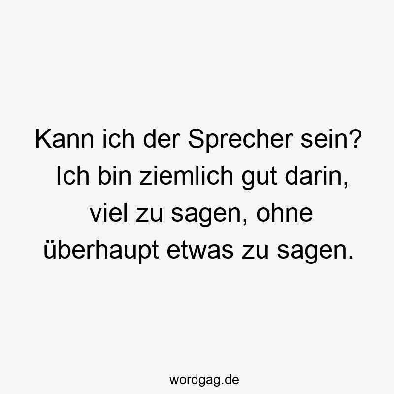 Kann ich der Sprecher sein? Ich bin ziemlich gut darin, viel zu sagen, ohne überhaupt etwas zu sagen.