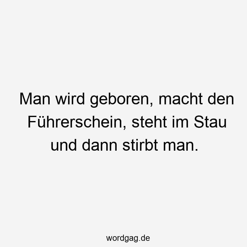 Man wird geboren, macht den Führerschein, steht im Stau und dann stirbt man.