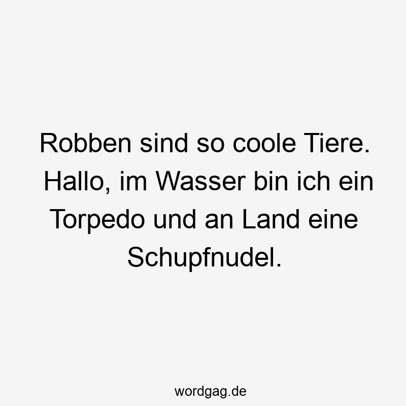 Robben sind so coole Tiere. Hallo, im Wasser bin ich ein Torpedo und an Land eine Schupfnudel.