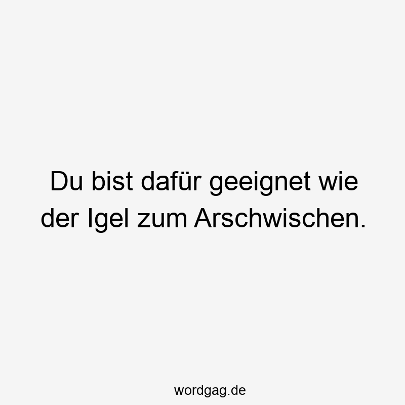 Du bist dafür geeignet wie der Igel zum Arschwischen.