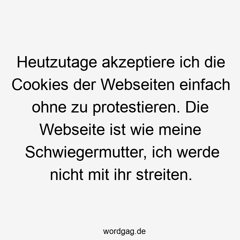 Lustige Protest Sprüche - Heutzutage akzeptiere ich die Cookies der Webseiten einfach ohne zu protestieren. Die Webseite ist wie meine Schwiegermutter, ich werde nicht mit ihr streiten.