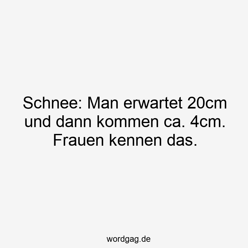Lustige Sprüche: Schnee - Schnee: Man erwartet 20cm und dann kommen ca. 4cm. Frauen kennen das.