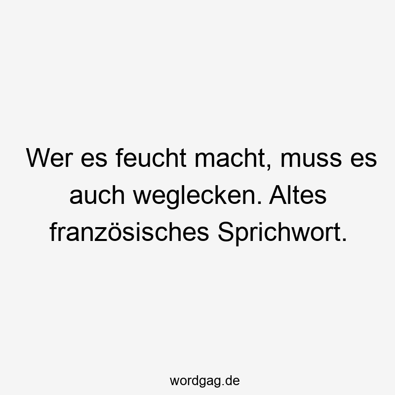 Wer es feucht macht, muss es auch weglecken. Altes französisches Sprichwort.