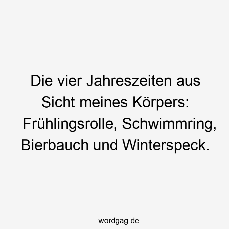 Die vier Jahreszeiten aus Sicht meines Körpers: Frühlingsrolle, Schwimmring, Bierbauch und Winterspeck.