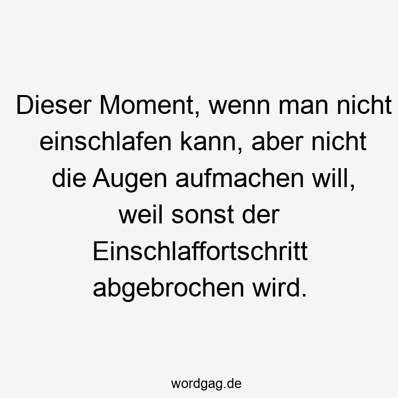 Dieser Moment, wenn man nicht einschlafen kann, aber nicht die Augen aufmachen will, weil sonst der Einschlaffortschritt abgebrochen wird.