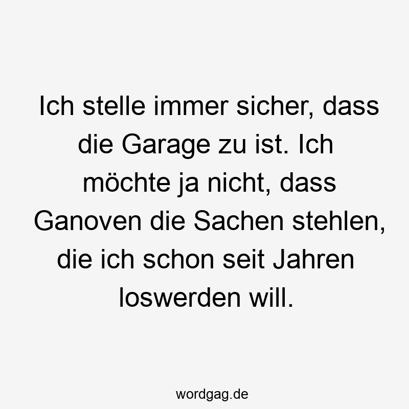 Ich stelle immer sicher, dass die Garage zu ist. Ich möchte ja nicht, dass Ganoven die Sachen stehlen, die ich schon seit Jahren loswerden will.