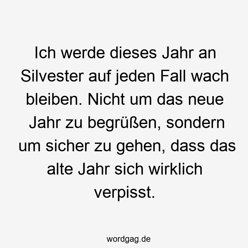 Ich werde dieses Jahr an Silvester auf jeden Fall wach bleiben. Nicht um das neue Jahr zu begrüßen, sondern um sicher zu gehen, dass das alte Jahr sich wirklich verpisst.