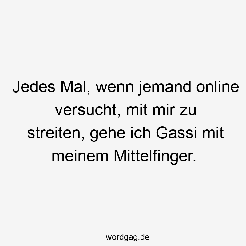 Jedes Mal, wenn jemand online versucht, mit mir zu streiten, gehe ich Gassi mit meinem Mittelfinger.