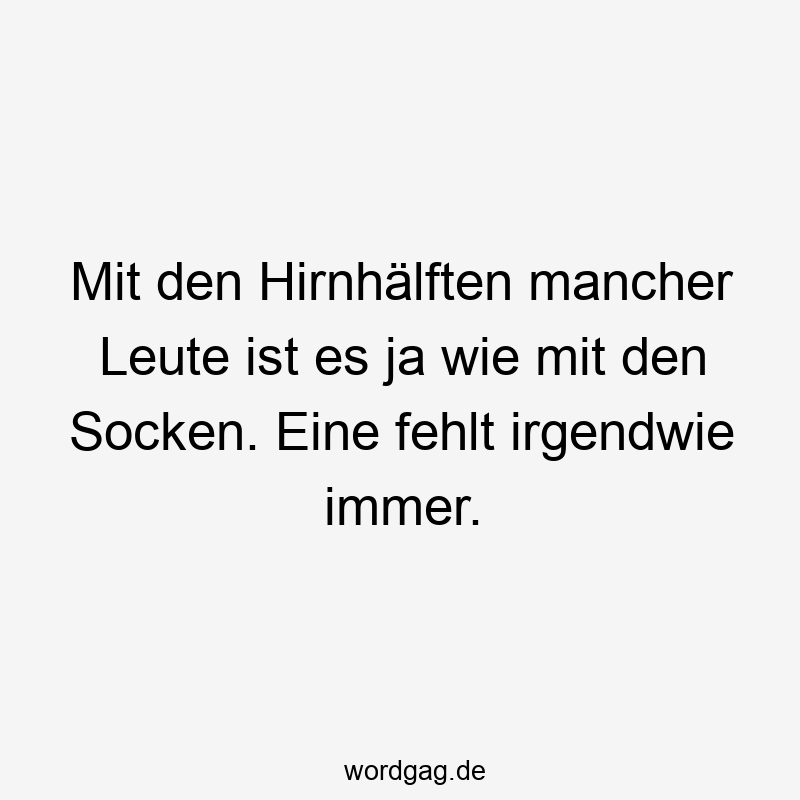 Lustige Sprüche: fehlen - Mit den Hirnhälften mancher Leute ist es ja wie mit den Socken. Eine fehlt irgendwie immer.