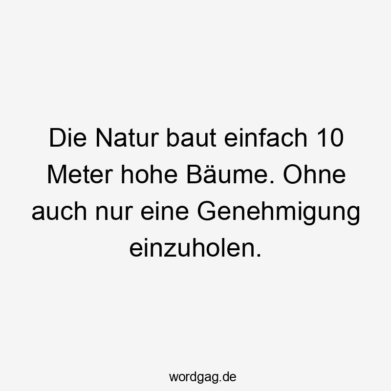 Die Natur baut einfach 10 Meter hohe Bäume. Ohne auch nur eine Genehmigung einzuholen.