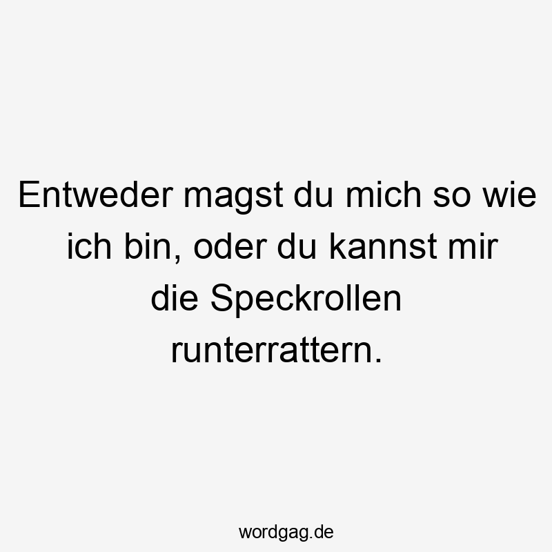 Lustige Sprüche: magst - Entweder magst du mich so wie ich bin, oder du kannst mir die Speckrollen runterrattern.