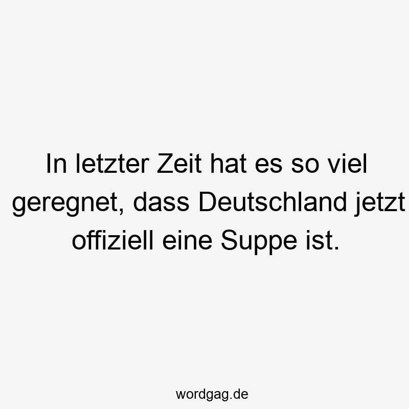 Lustige Sprüche: Suppe - In letzter Zeit hat es so viel geregnet, dass Deutschland jetzt offiziell eine Suppe ist.