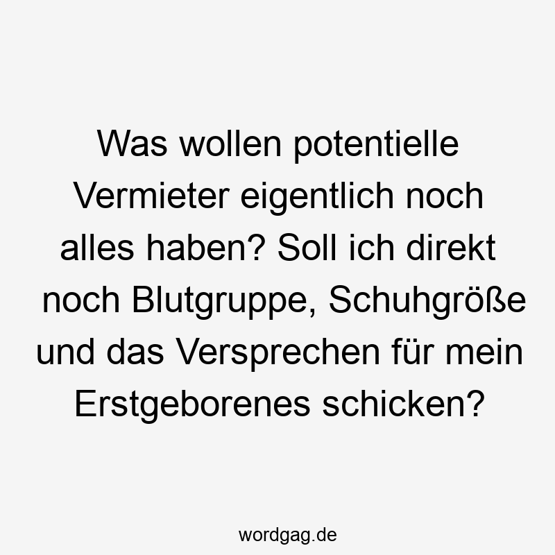 Was wollen potentielle Vermieter eigentlich noch alles haben? Soll ich direkt noch Blutgruppe, Schuhgröße und das Versprechen für mein Erstgeborenes schicken?