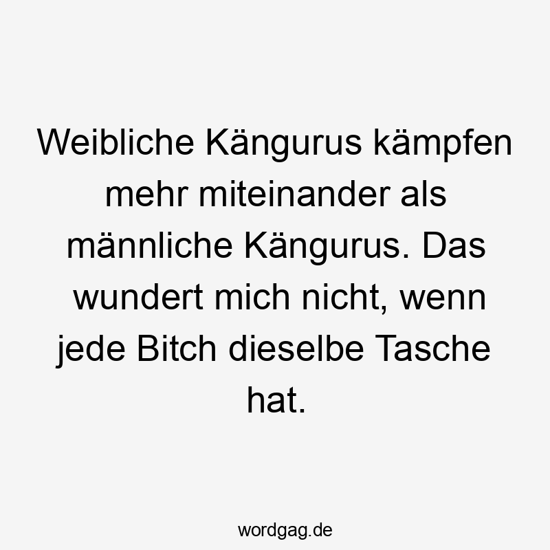 Weibliche Kängurus kämpfen mehr miteinander als männliche Kängurus. Das wundert mich nicht, wenn jede Bitch dieselbe Tasche hat.