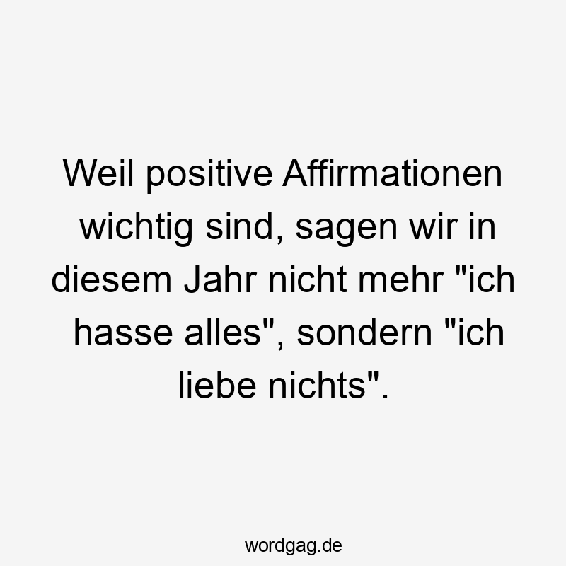 Weil positive Affirmationen wichtig sind, sagen wir in diesem Jahr nicht mehr "ich hasse alles", sondern "ich liebe nichts".