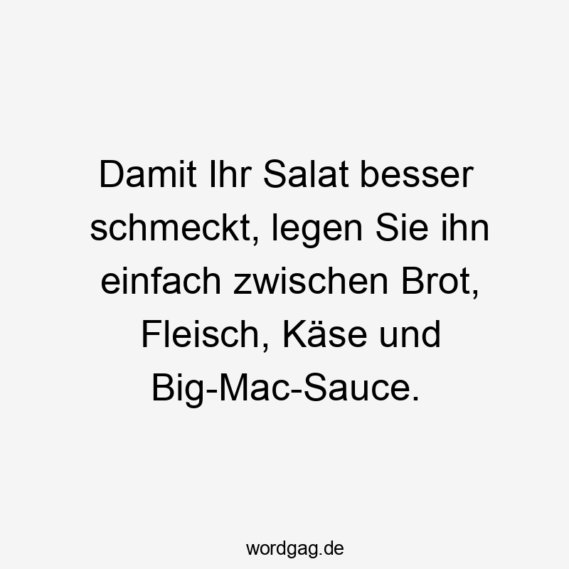 Lustige Sprüche: Käse - Damit Ihr Salat besser schmeckt, legen Sie ihn einfach zwischen Brot, Fleisch, Käse und Big-Mac-Sauce.