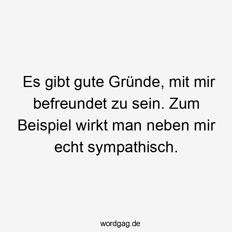 Es gibt gute Gründe, mit mir befreundet zu sein. Zum Beispiel wirkt man neben mir echt sympathisch.