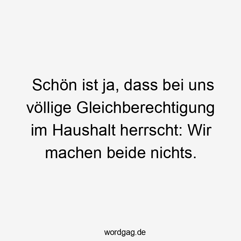 Schön ist ja, dass bei uns völlige Gleichberechtigung im Haushalt herrscht: Wir machen beide nichts.