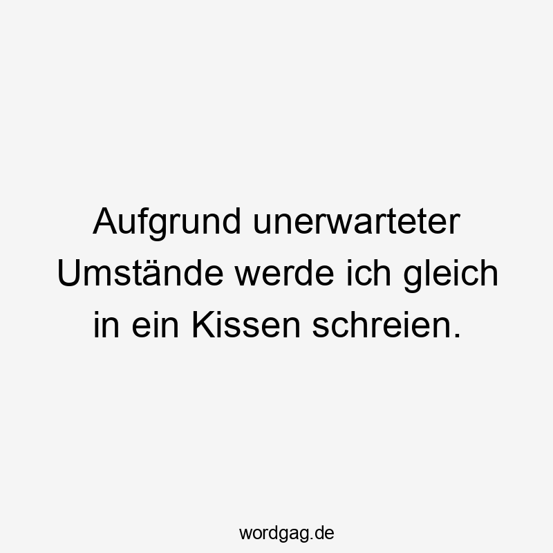 Lustige Sprüche: Gleich - Aufgrund unerwarteter Umstände werde ich gleich in ein Kissen schreien.