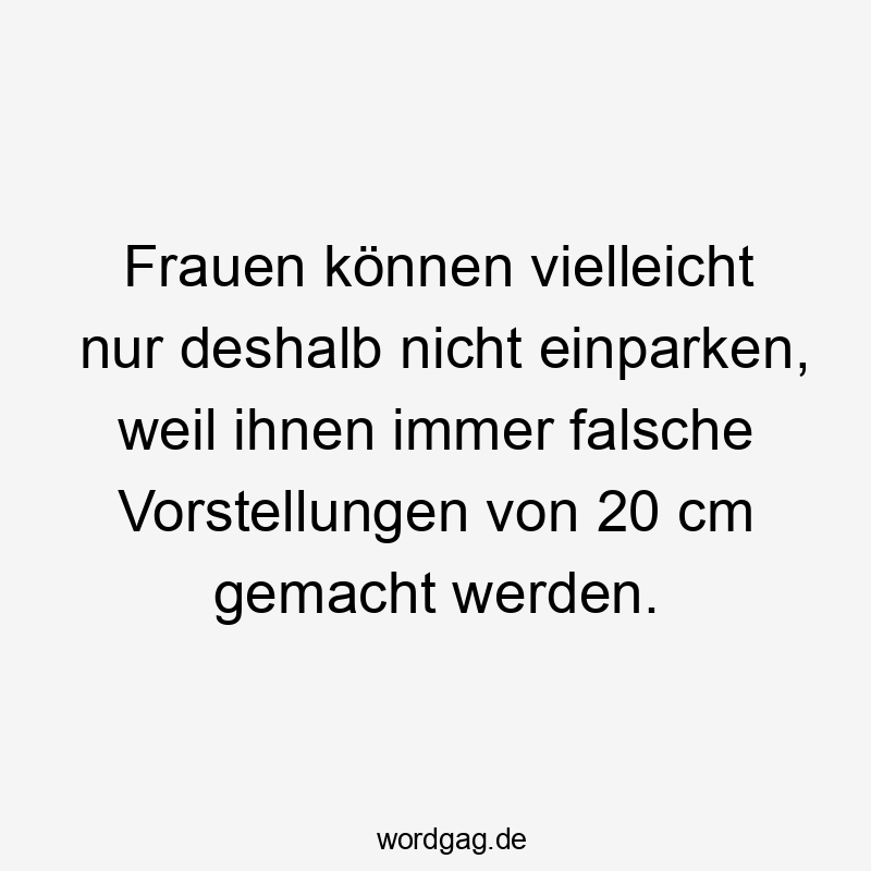 Lustige Sprüche: Vorstellungen - Frauen können vielleicht nur deshalb nicht einparken, weil ihnen immer falsche Vorstellungen von 20 cm gemacht werden.