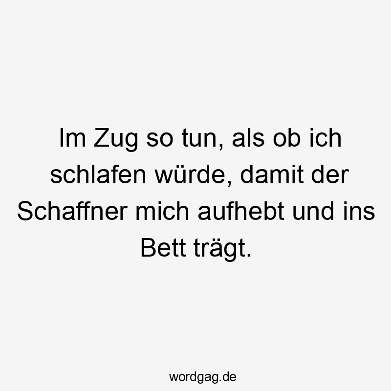 Im Zug so tun, als ob ich schlafen würde, damit der Schaffner mich aufhebt und ins Bett trägt.