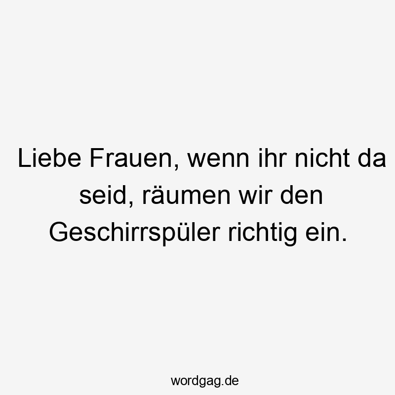 Lustige Sprüche: richtig einräumen - Liebe Frauen, wenn ihr nicht da seid, räumen wir den Geschirrspüler richtig ein.