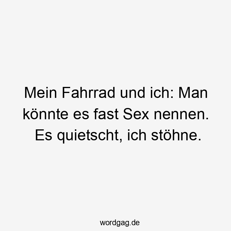 Mein Fahrrad und ich: Man könnte es fast Sex nennen. Es quietscht, ich stöhne.