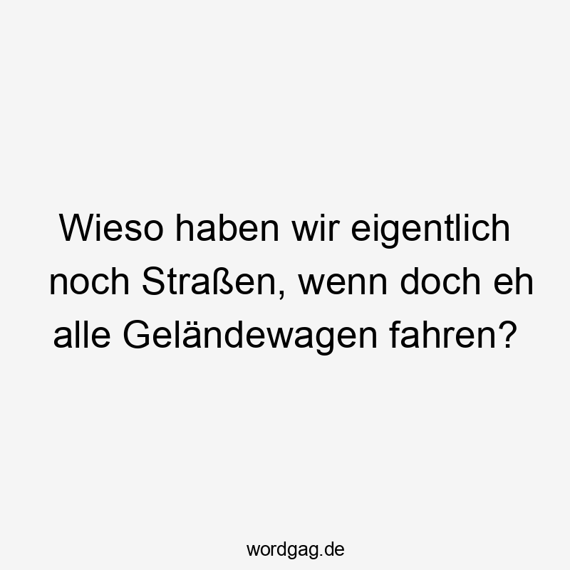 Wieso haben wir eigentlich noch Straßen, wenn doch eh alle Geländewagen fahren?