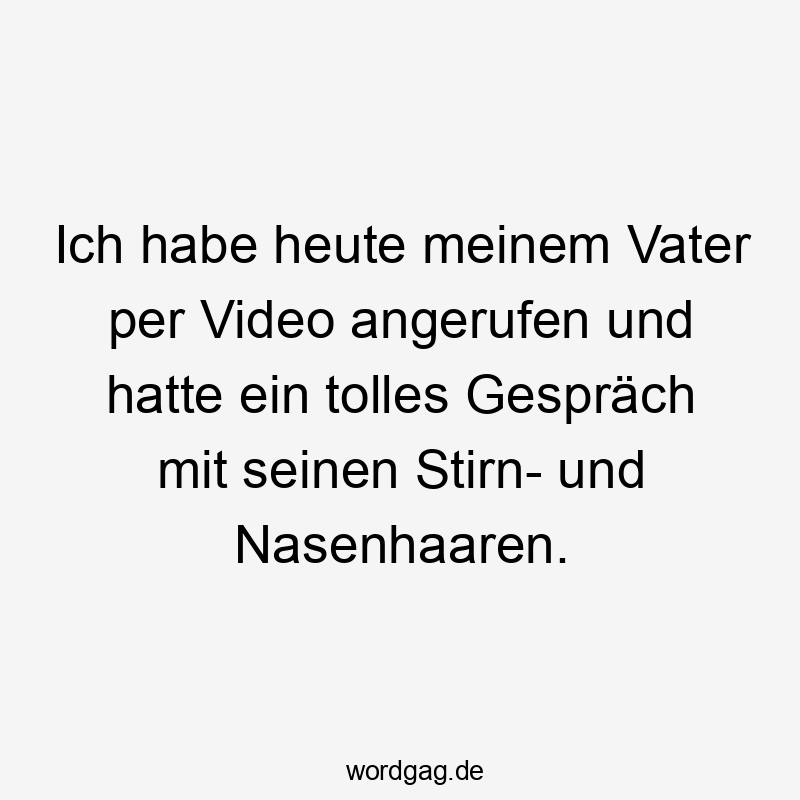 Ich habe heute meinem Vater per Video angerufen und hatte ein tolles Gespräch mit seinen Stirn- und Nasenhaaren.