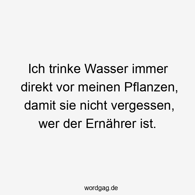 Ich trinke Wasser immer direkt vor meinen Pflanzen, damit sie nicht vergessen, wer der Ernährer ist.